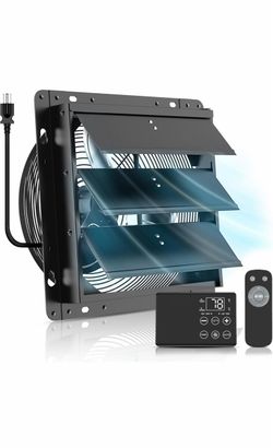 8" Upgraded Shutter Exhaust Fan with Thermostat & Remote Control Automatic On/Off by Temperature, 760 CFM Wall Mounted Garage Fan for Attic, Greenhous
