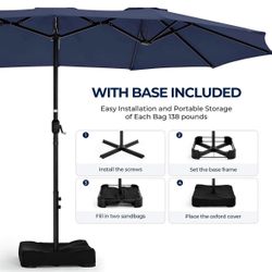 15ft Patio Umbrella with Base Included, Rectangle Oversized Double Sided Pool Umbrellas, Large Table Umbrella Outdoor for Market, Deck, Ga