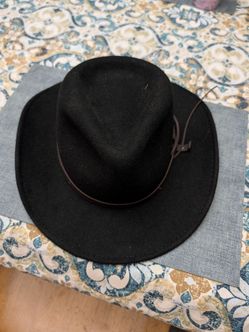 Black Wool Wide Brim Hat with Leather Band