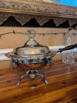 Reed and Barton King Francis Plated Sterling Chafing Dish with wick burner