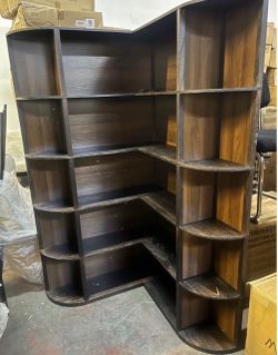 Corner Bookshelf, 5-Tier L-Shaped Farmhouse Display Shelf, 37.8" × 35.4" × 64.6", for Living Room Bedroom Study Office, Espresso
