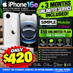 iPhone 16e with 3 months of $50 unlimited plan