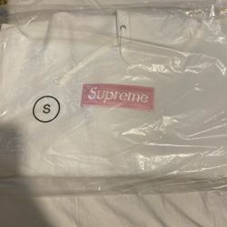 White Supreme Hoodie Pink Box Logo