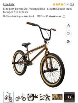 Like New Elite BMX Bicycle 20” Freestyle Bike - Stealth Copper Ideal for Ages 7 to 18 years