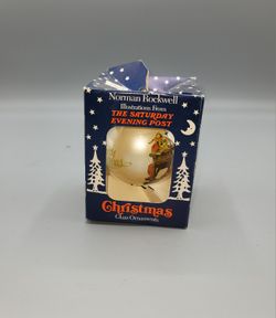 Norman Rockwell "Santa at the Map" CLASSIC Glass Ball Christmas Ornament w Box