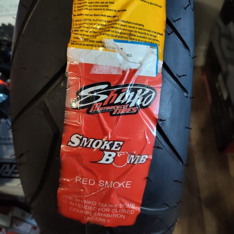 Shinko Smoke Bomb Tire 180 55 17 Brand New Red Smoke Tire $ 199 Original Price $300