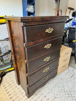 Dark wood 5 drawer dresser