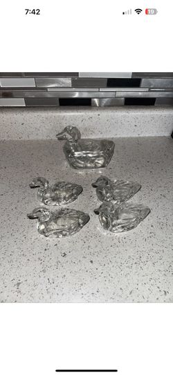 VTG Glass Duck Smoking Set 4 Ashtrays 1 Cigarette Box