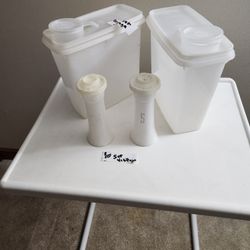 Vintage Salt & Pepper Shakers & 2 Storage Containers