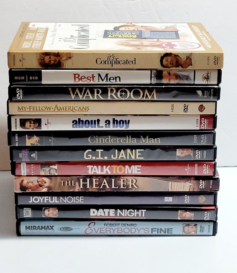 (Lot Of 12) Assorted DVDs Various Movies Romantic Comedies/Dramas/Similar Genres. All in good condition.
#1. G.I. Jane starring Demi Moore. 
#2. Talk