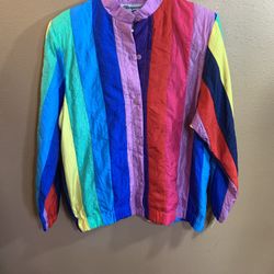 Vintage Marguerite Rubel Nylon Rainbow Striped Jacket NWT 16