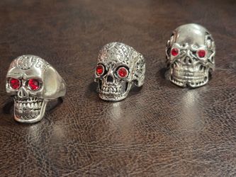 Red Stone Eyed Skull Rings Biker Goth