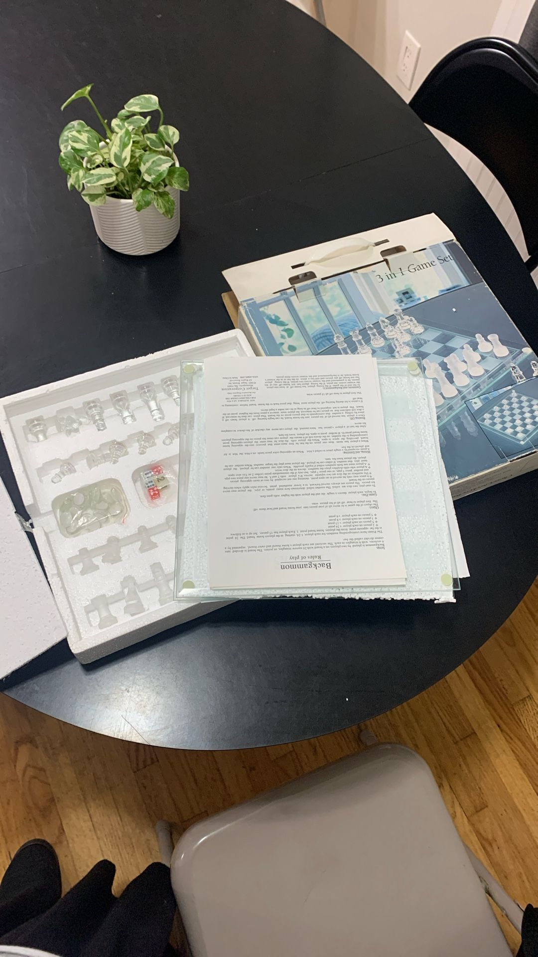 3 in 1 Glass Chess/Checkers/Backgammon Set