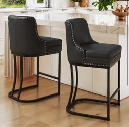 Aurora 26 in. Black Faux Leather Upholstered Counter Height Bar Stool with Double Cushion Counter Stool Set of 2 $150 Number 101