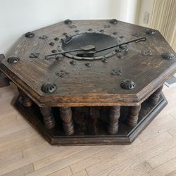 Mexican octagon hand made table/fire pit with iron accents and accessories