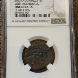 NGC-Certified Colonial Coin – Santo Domingo 4 Maravedis (1500s–1600s)
