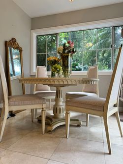 Vintage Mother-of-Pearl Inlay Table Round Table with Regency Chairs