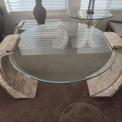 Stone and Glass Table Set-3 Piece