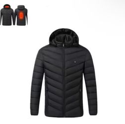 Women’s Heated Hooded Puffer Jacket Quilted Zip-Up Polyester BLACK