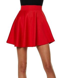 Red High-Waist Skater Skirt