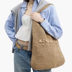 COACH Brooklyn 39 Straw Shoulder Bag $380