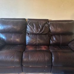 2  Brown synthetic leather electric reclining sofa