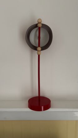 Modern Red Minimalist LED Accent Lamp with Wood Accents