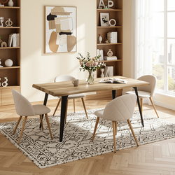Homy Casa Zomba 4PC Fleece Fabric Dining Chairs with Oak Legs, Light Beige, Open Box