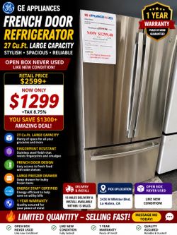 GE 27 Cu Ft French Door Refrigerator Open Box Never Used - $1299
