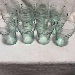 Vintage Indiana Glass Coca Coca Coke Set 12 Green Mini Glasses Tumblers 