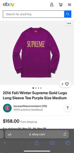 2016 Fall/Winter Supreme Gold Logo Long Sleeve Tee Purple Size Medium