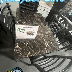 Four Chair Table Metal With Faux Marble New Chairs 