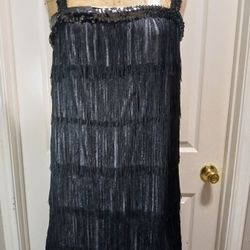 Black Women's Charleston Style Frilly Party Dress With Sequin