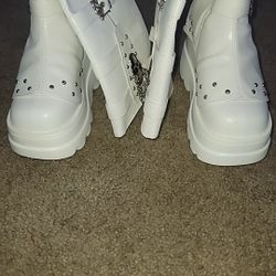 Knee High Platform Boots , White , Size 8 