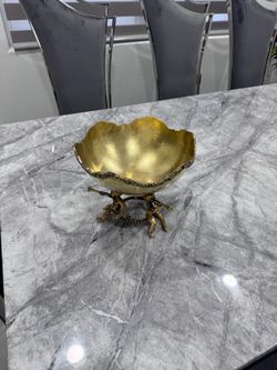 Gold Brass Decorative Bowl with Cherub Base