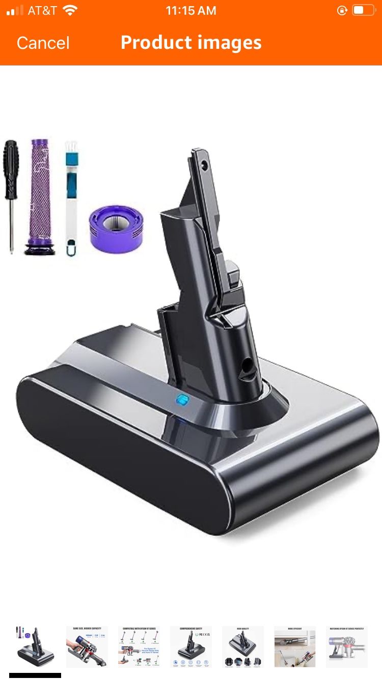 21.6V 6.0Ah Replacement Battery for Dyson V7 Compatible with Dyson SV11 V7