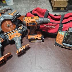 Rigid Cordless Tool Set w/Charger and Two Batteries 