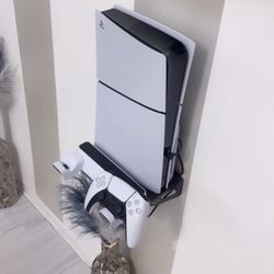 Ps5 With All Supply Along With PS5 Wall Mount Kit with Charging Station, Dual Controller Chargers, Steel Wall Stand, and Headphone Hanger 