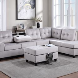 Reversible Sectional + Storage Ottoman Couch 