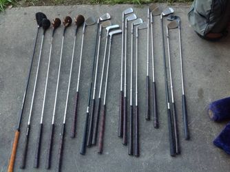 Variety of golf clubs and bag