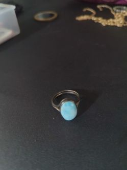 Real Sterling Silver Natural Larimar Gemstone Bypass Ring