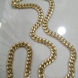 12MM Cuban Link Set 14K Gold Plated Doesn't Loses Color 