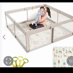 Mloong Baby Playpen With Mat, 59x59 Inches Extra Large Playpen For Babies And Toddlers, Indoor & Outdoor Activity Center, Safety Baby Fence With Gate 