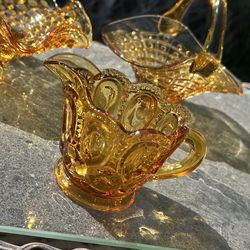 Vintage Amber Glass Lot - 4 Piece Set | Hobnail & Moon and Star Patterns