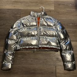 Bold Silver Puffer Crop Top Jacket