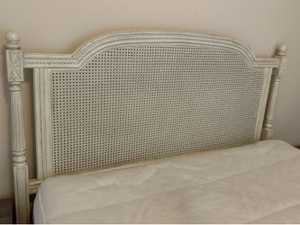 Vintage Coastal Cane Queen Bed Frame – Cream Finish