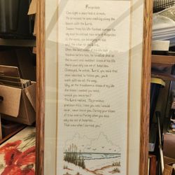 Vintage Hand-Embroidered “Footprints” Framed Wall Art