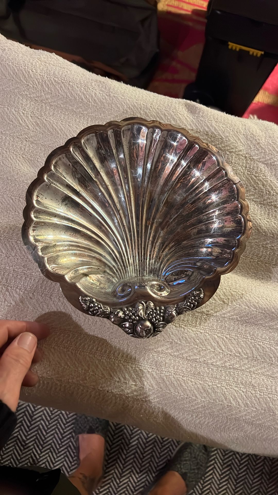 Antique Silver Played Seashell Dish