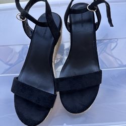 Banana Republic Black Suede Espadrille Wedge Sandals – Size 10