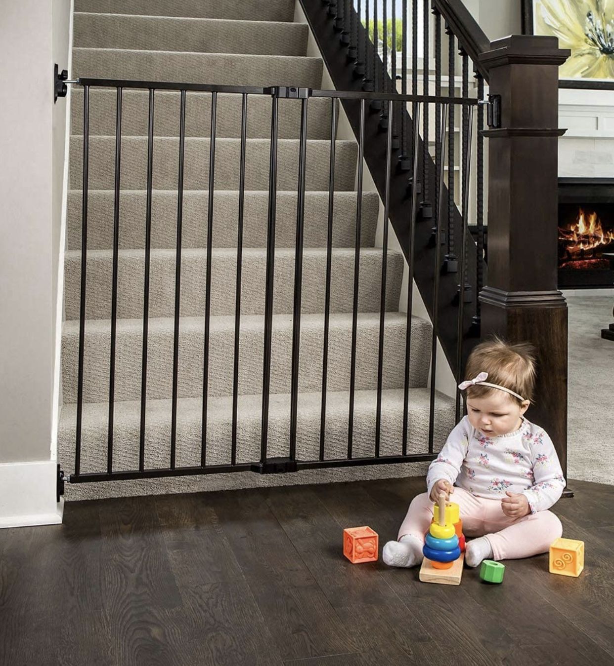 Regalo 2-in-1 Extra Tall Easy Swing Stairway and Hallway Walk Through Baby Gate, Black 24”-40.5wide 36”high
